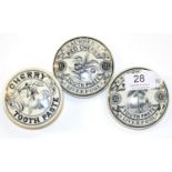 Three Black & White Transfer Printed Pictorial Tooth Paste Pot Lids - Saunders Areca Nut