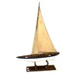 John Alexander (Preston) Pond Yacht with wooden hull and nicely patinated deck, twin sails on single