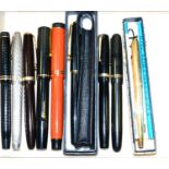 A Collection Of Nine Fountain Pens including a Parker Duo Fold, a Conway Stewart, two Swans and a