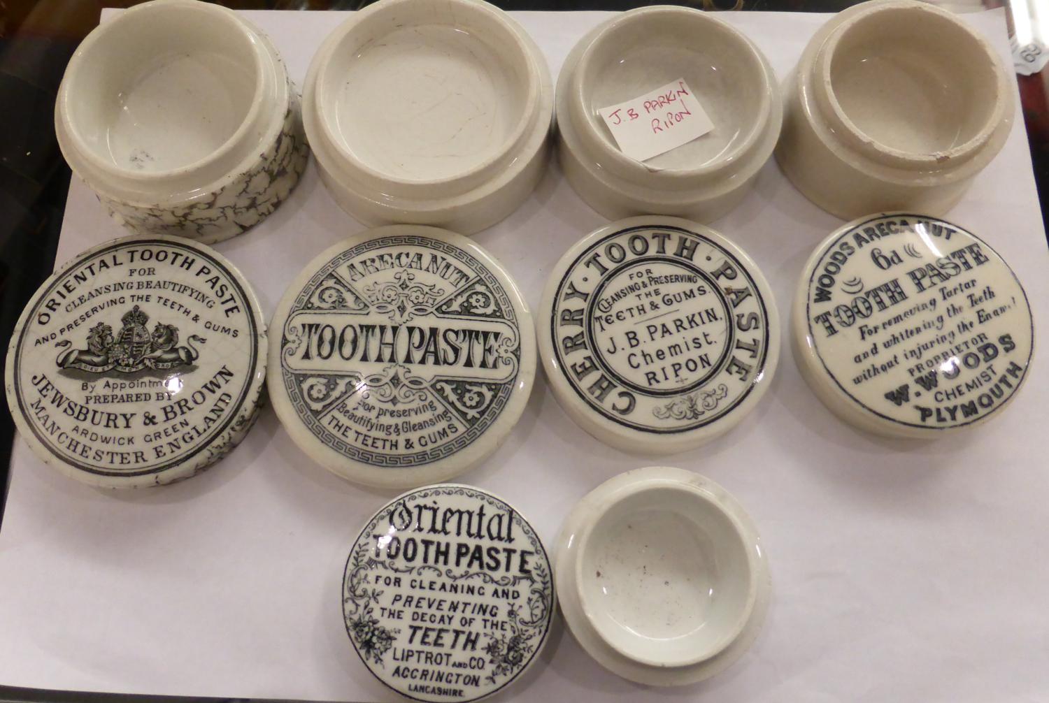 Twenty Black and White Transfer Printed Tooth Paste/Powder Pot Lids, some with bases, includes - Image 6 of 7