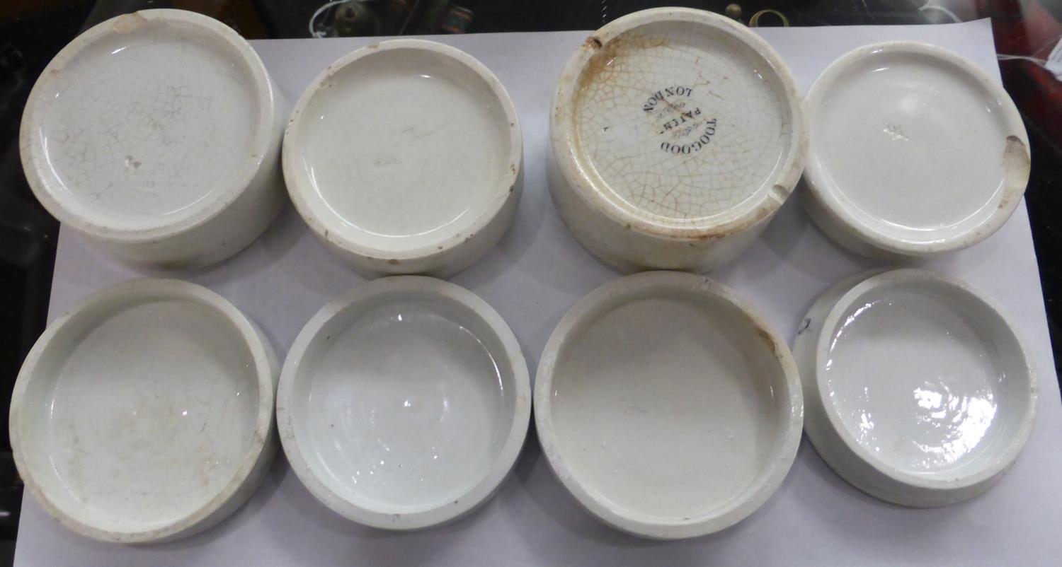 Twenty Black and White Transfer Printed Cold Cream Pot Lids, some with bases, includes Boots, - Image 9 of 9