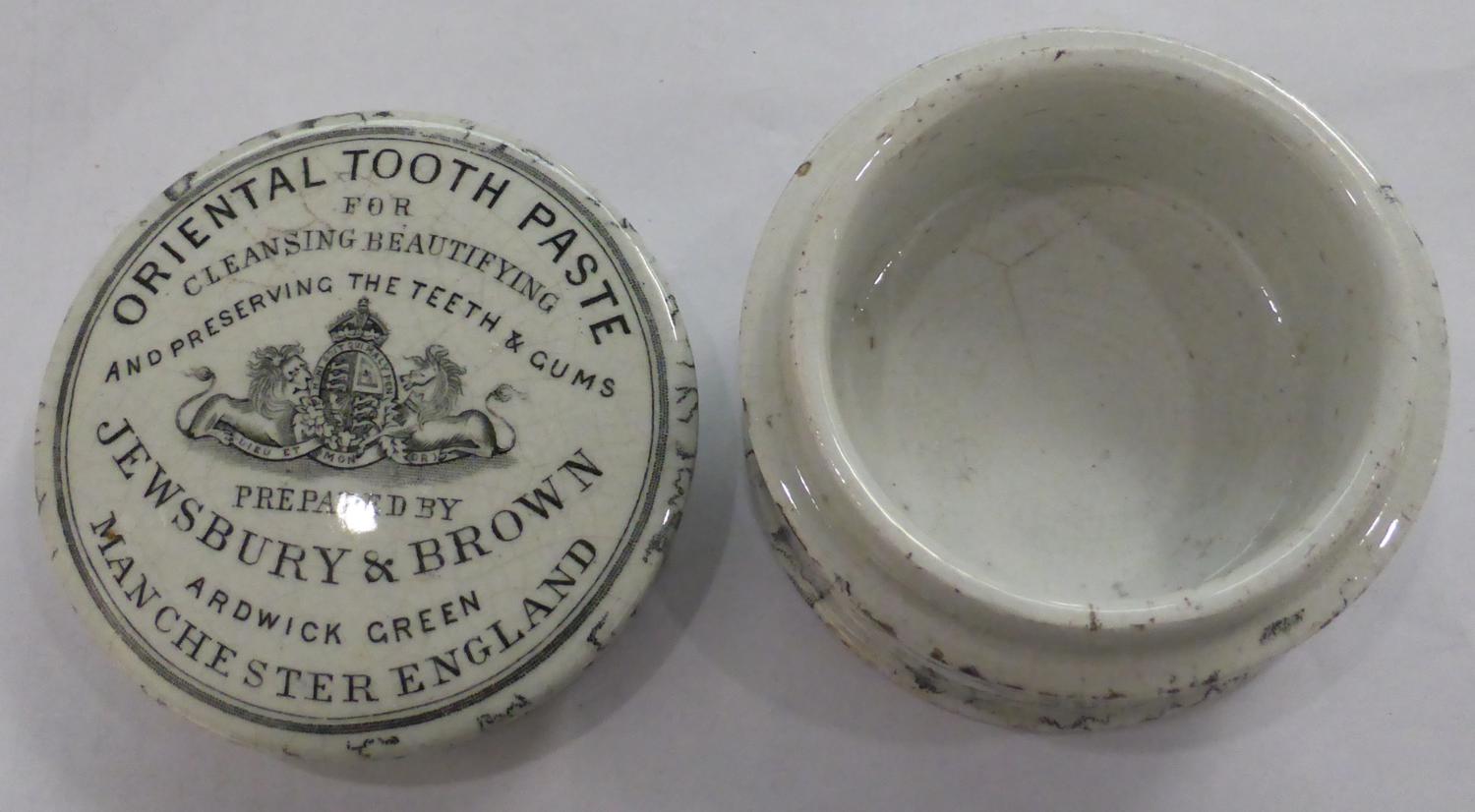 Eight Black & White Transfer Printed Tooth Paste Pot Lids with Bases, includes four marbled Jewsbury - Image 16 of 17