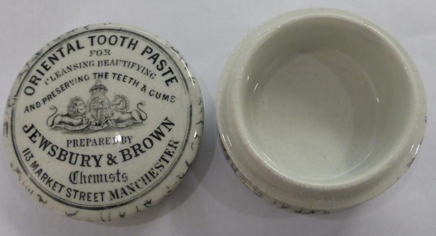 Eight Black & White Transfer Printed Tooth Paste Pot Lids with Bases, includes four marbled Jewsbury - Image 10 of 17