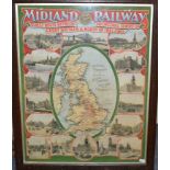 Midland Railway Advertising Poster with 16 monochrome images of destination towns and cities