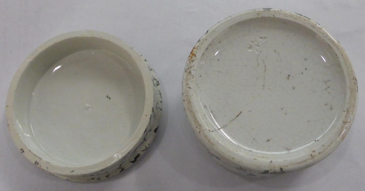 Eight Black & White Transfer Printed Tooth Paste Pot Lids with Bases, includes four marbled Jewsbury - Image 17 of 17