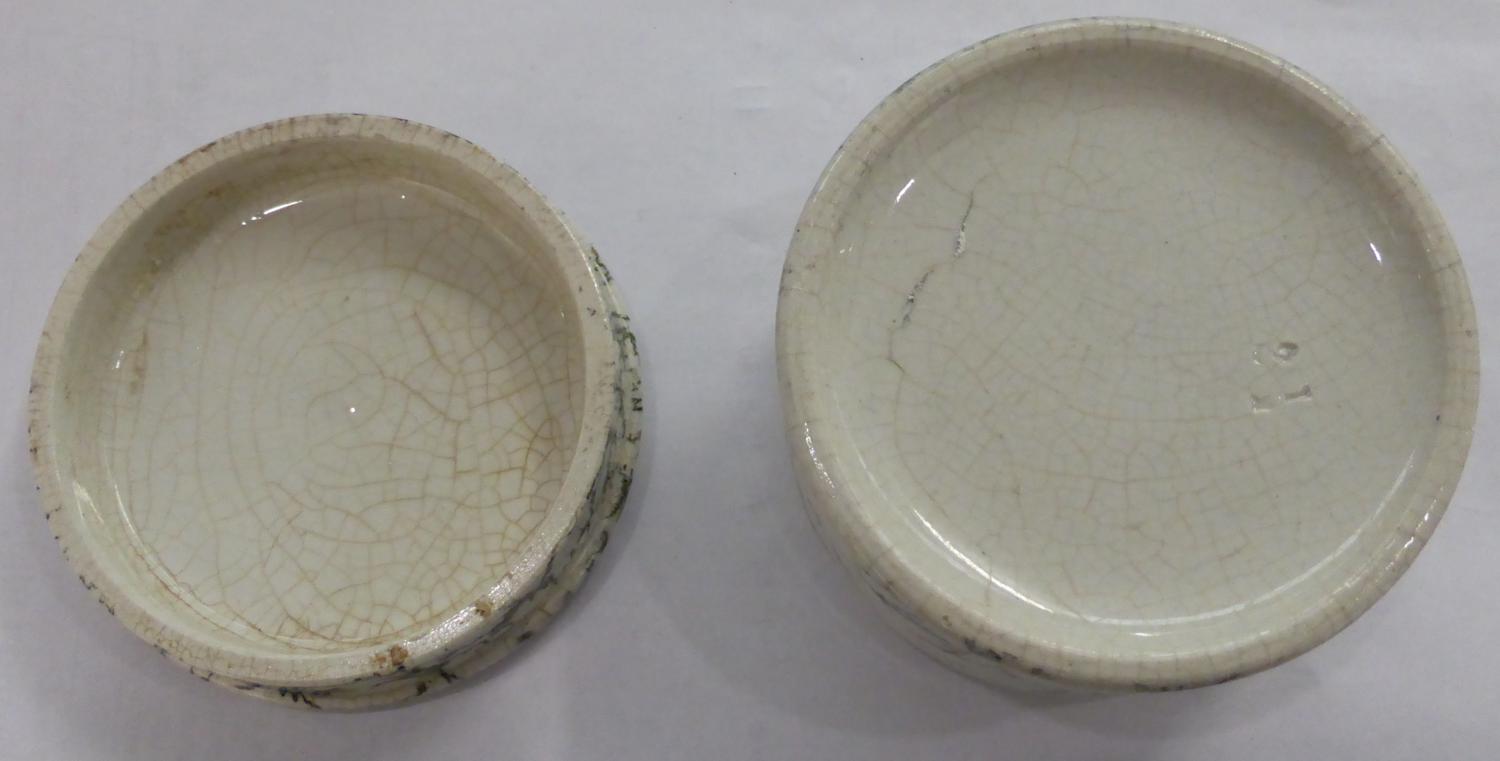 Eight Black & White Transfer Printed Tooth Paste Pot Lids with Bases, includes four marbled Jewsbury - Image 5 of 17