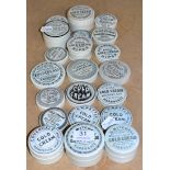 Twenty One Black & White Transfer Printed Cold Cream Pot Lids, includes a quantity of Harrogate