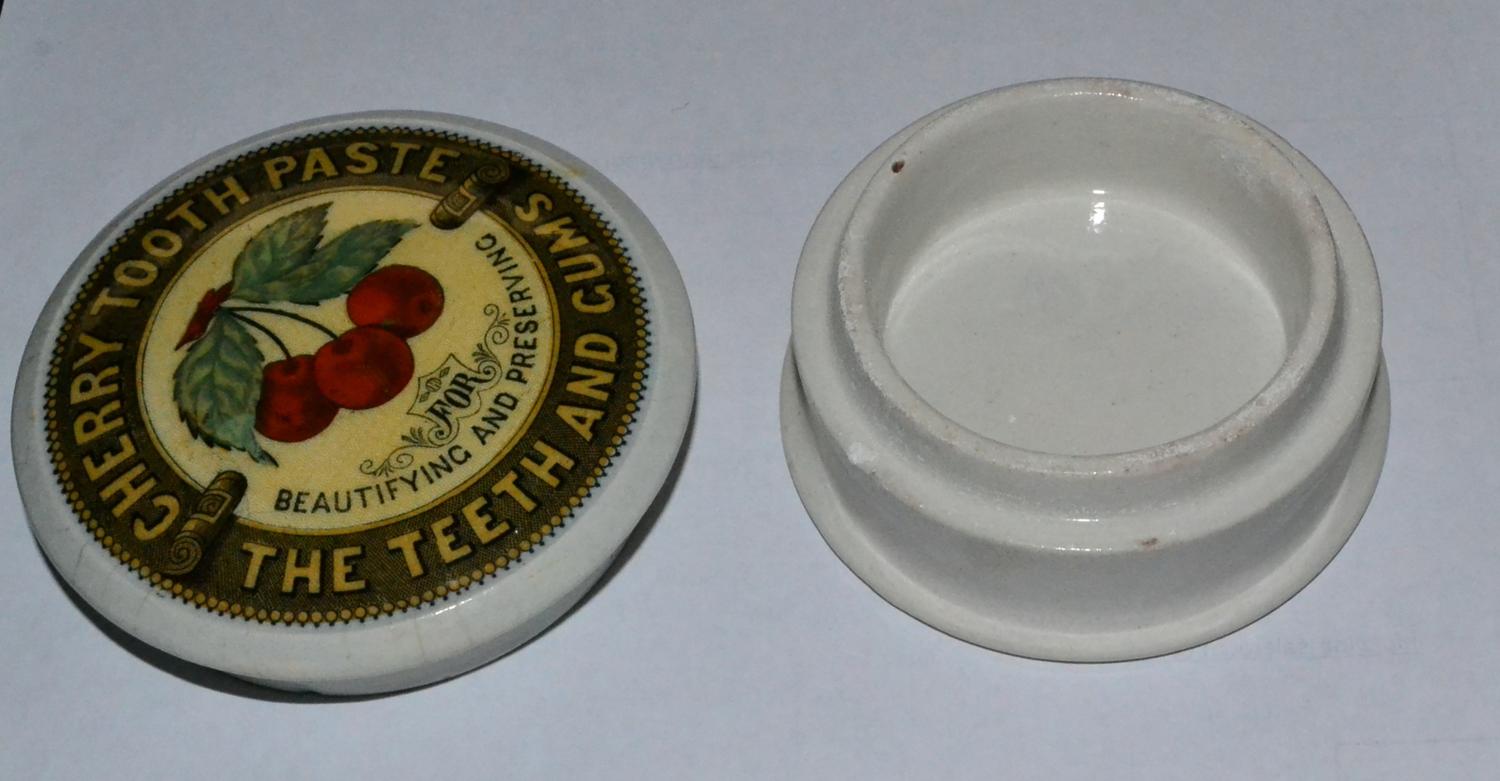 A Coloured Transfer Printed Pictorial Cherry Tooth Paste Pot Lid, with triple cherry trademark - Image 2 of 3