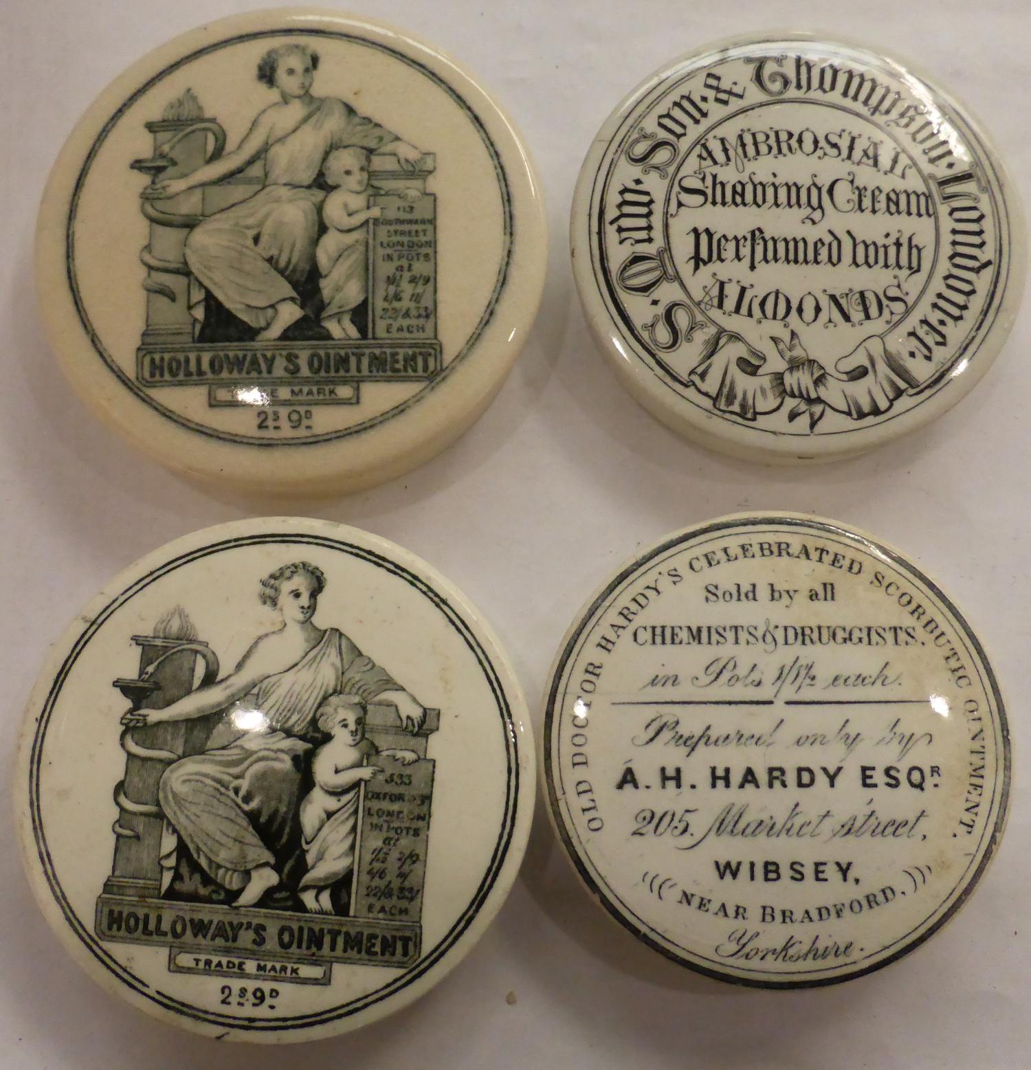 Twenty Three Black & White Transfer Printed Pot Lids, includes small Lip and Eye Salve lids, Shaving - Image 7 of 18