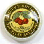 A Coloured Transfer Printed Pictorial Cherry Tooth Paste Pot Lid, with triple cherry trademark