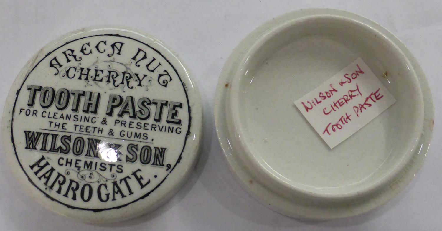 Eight Black & White Transfer Printed Tooth Paste Pot Lids with Bases, includes four marbled Jewsbury - Image 6 of 17