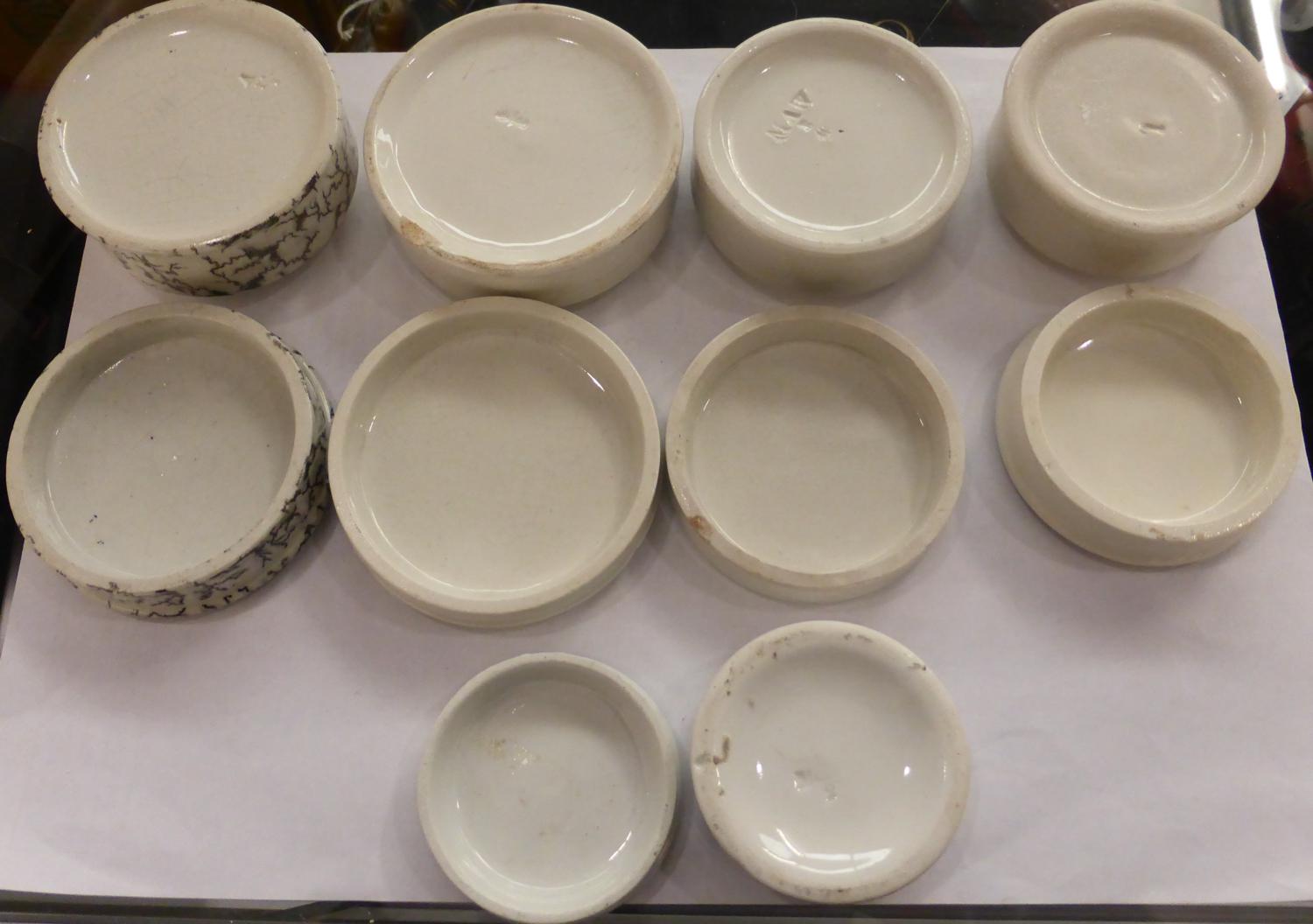 Twenty Black and White Transfer Printed Tooth Paste/Powder Pot Lids, some with bases, includes - Image 7 of 7