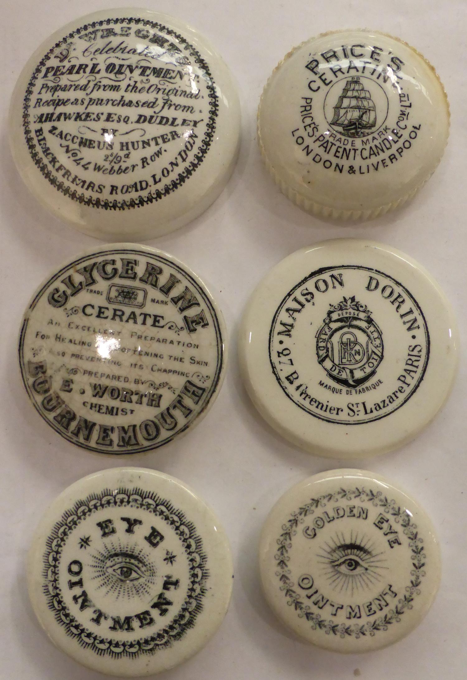 Twenty Three Black & White Transfer Printed Pot Lids, includes small Lip and Eye Salve lids, Shaving - Image 9 of 18