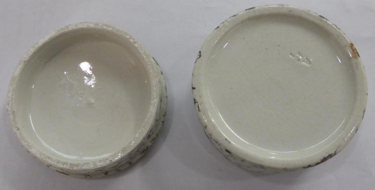 Eight Black & White Transfer Printed Tooth Paste Pot Lids with Bases, includes four marbled Jewsbury - Image 11 of 17