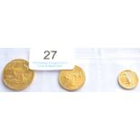 USA, 3 x Gold Coins comprising: 25 dollars 1986 (half oz fine gold), 10 dollars 1986 (quarter oz
