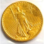 USA Gold 20 dollars 1908, 'Saint-Gaudens' trivial contact marks, 33.48g, .900 gold, lustrous GVF