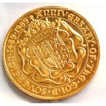 Gold Proof £5 1989, '500th Anniversary of the Sovereign,'  40.09g, BU
