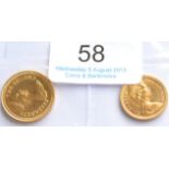 Rhodesia, Gold Proof Pound 1966, 8g, .916 gold & gold proof 10 shillings 1966, 4g, .916 gold, both