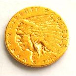 USA Gold 2½ Dollars 1913 'Coronet Head', trivial marks, 4.14g, Fine/AVF