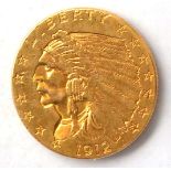 USA Gold 2½ Dollars 1912 'Coronet Head', minor marks, 4.18g, .900 gold, VF