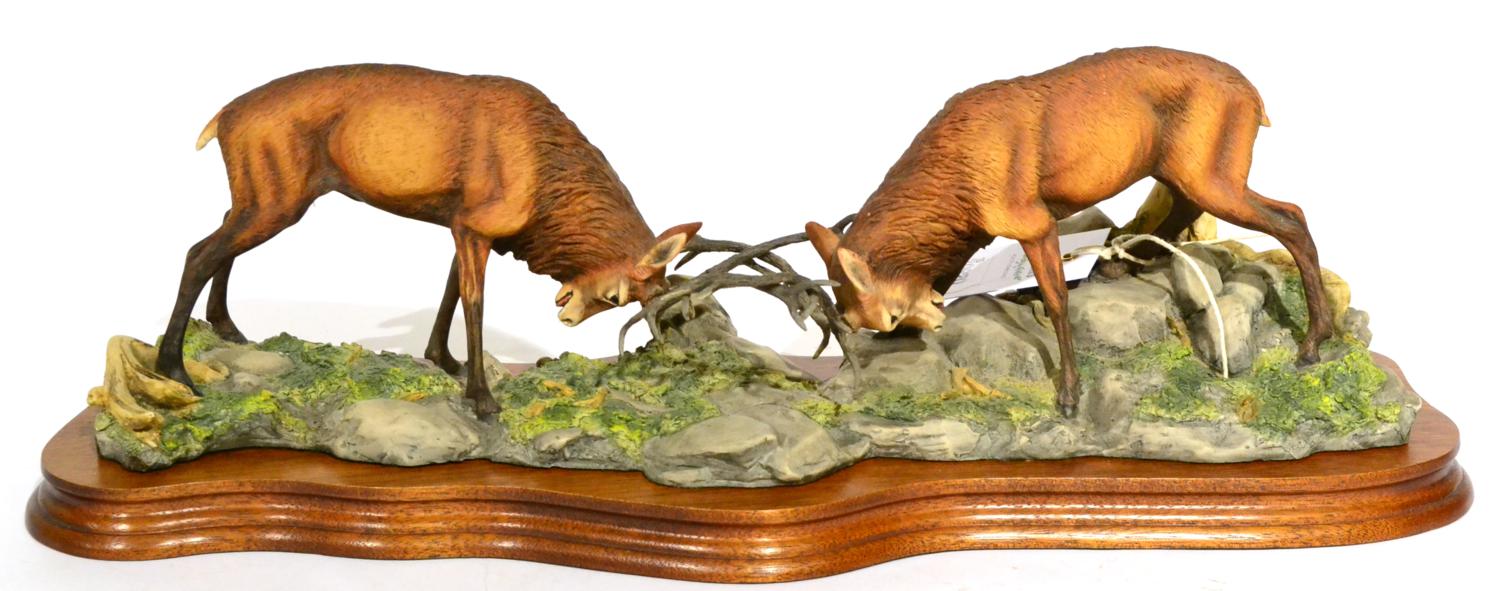 Border Fine Arts 'Highland Challenge' (Pair of Stags Fighting), model No. L127 by Mairi Laing