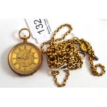 Pocket watch stamped '14K' and 9ct gold link chain 9ct gold link chain: 35.4g gross