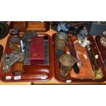 Assorted collectable items including 'Historical Loto', opera glasses, gilt metal tokens, Inuit