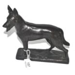 A German Art Deco bronze of a German Shepherd (Alsatian) dog, signed to base Estimage £150-250. 22cm