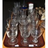 Two trays of assorted 19th century and later rummers, glassware, celery vase etc