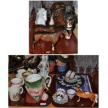 Beswick horses including a harnessed Shire, prancing Arab and cantering Shire, together with a