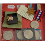 Three World War II medals awarded to Sgt K Towers, 9ct gold medallion award 1920-1 Whist