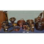 Collection of brass and copper including two blowlamps