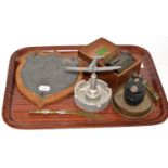 Collector's items including a cased sight compass, trench art, etc