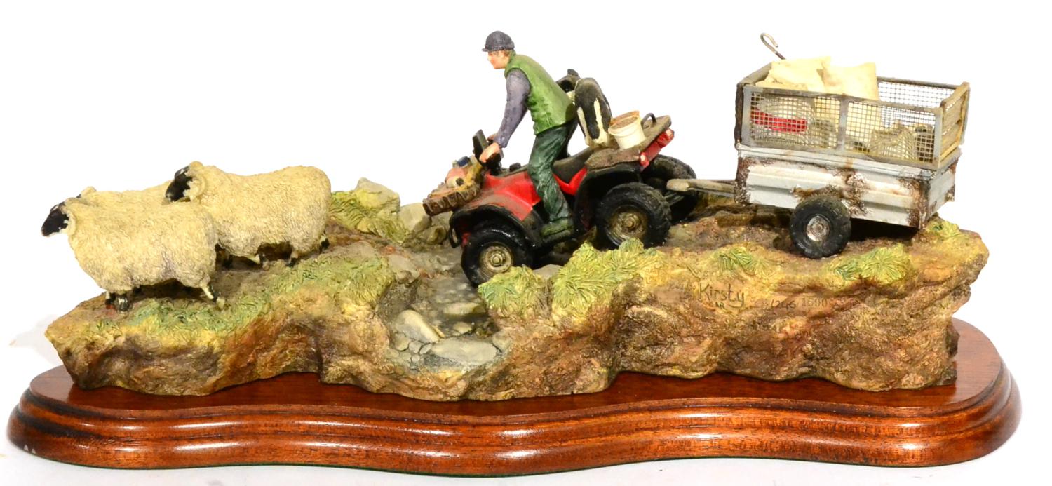 Border Fine Arts 'All In A Day's Work' (Farmer on ATV herding Sheep), model No. B0593 by Kirsty