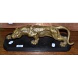 French bronze of a jaguar on a marble base Couple of chips to the top of the base and slight wear