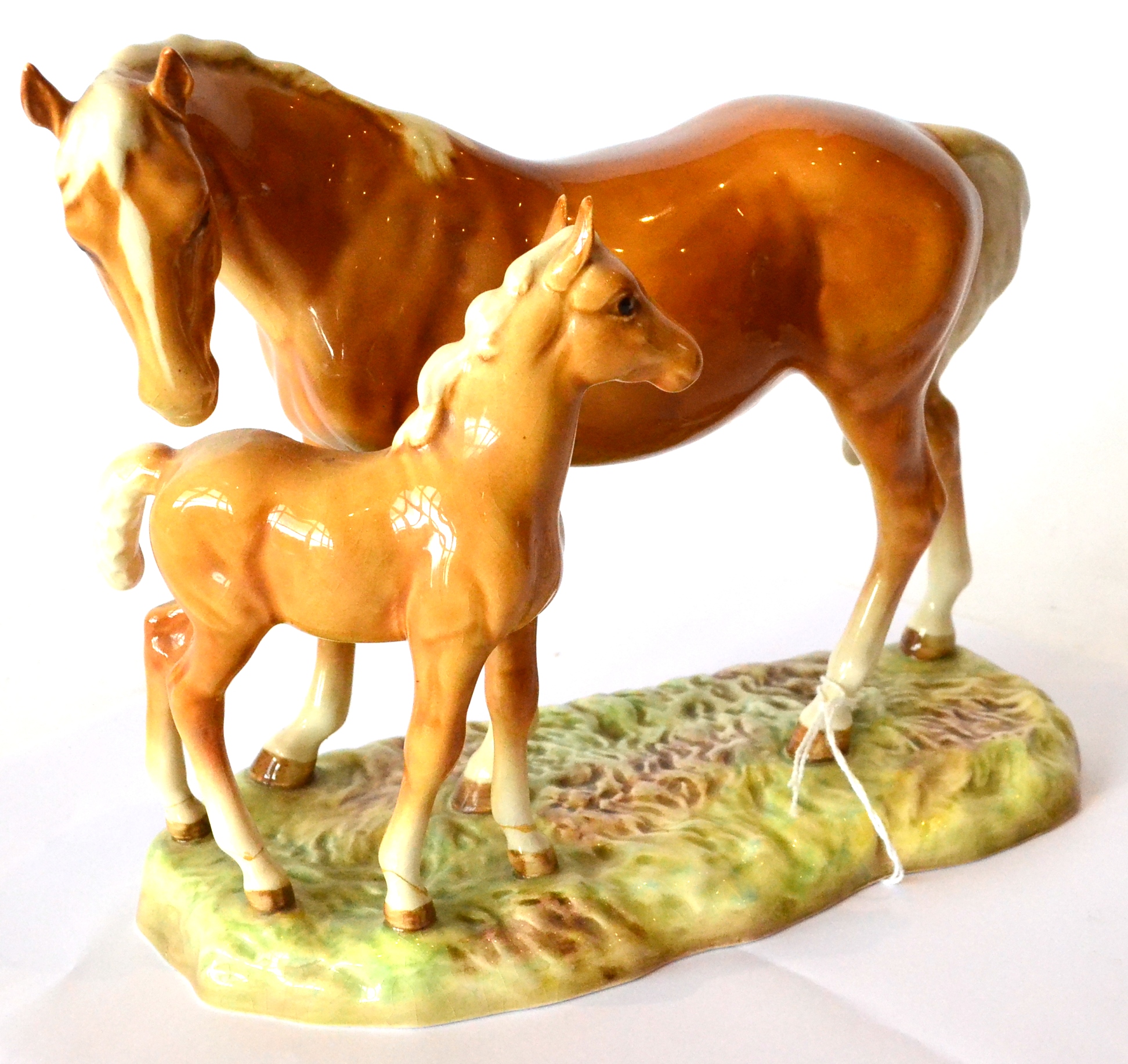 Beswick 'Mare and Foal' on base, model No. 953, second version, palomino gloss  (a.f.) Heavy crazing