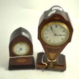 Edwardian mahogany inlaid mantel clock and another smaller