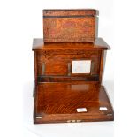 Oak correspondence box and a pokerwork decorated box