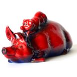 Royal Doulton Flambe 'Pigs, Snoozing', one pig with ears down, one with ears up, model No.62 Good