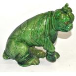 A Bretby green glazed bulldog with slogan, ''After the'' Crazing overall, couple of small firing