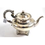 Newcastle silver teapot Worn marks, thermal dividers are split, monogram over an erased crest. 21.