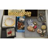 A 9ct gold framed cameo brooch, assorted brooches, necklaces, etc