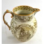 A 19th century Nelson pearlware jug tiny chip to the spout, scratches and wear overall, star crack