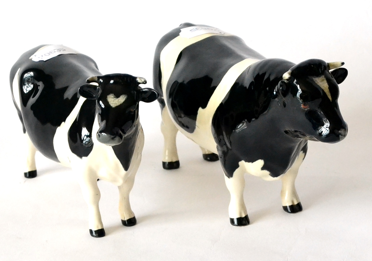 Beswick Friesian Bull, 'Ch. Coddington Hilt Bar', model No. 1439A; Beswick Friesian Cow, 'Ch.