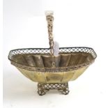 Chester silver oval pedestal basket with pierced decoration and swing handle  15.62ozt gross