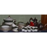 Royal Doulton Vanborough pattern dinner/tea service in green and gilt and a plated tea service and a