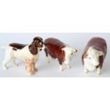 Beswick 'Hereford Bull', model No. 1363A and 'Hereford Cow', model No. 1360, both brown and white