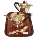 Silver teapot, water jug and two spoons  22.74ozt gross