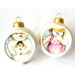 Royal Doulton Snowman Christmas tree baubles, rare set, with colour image on the front and gold