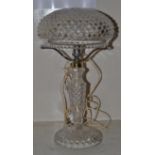 Cut crystal mushroom shaped table lamp  Couple of tiny chips to cut glass on the cover of the